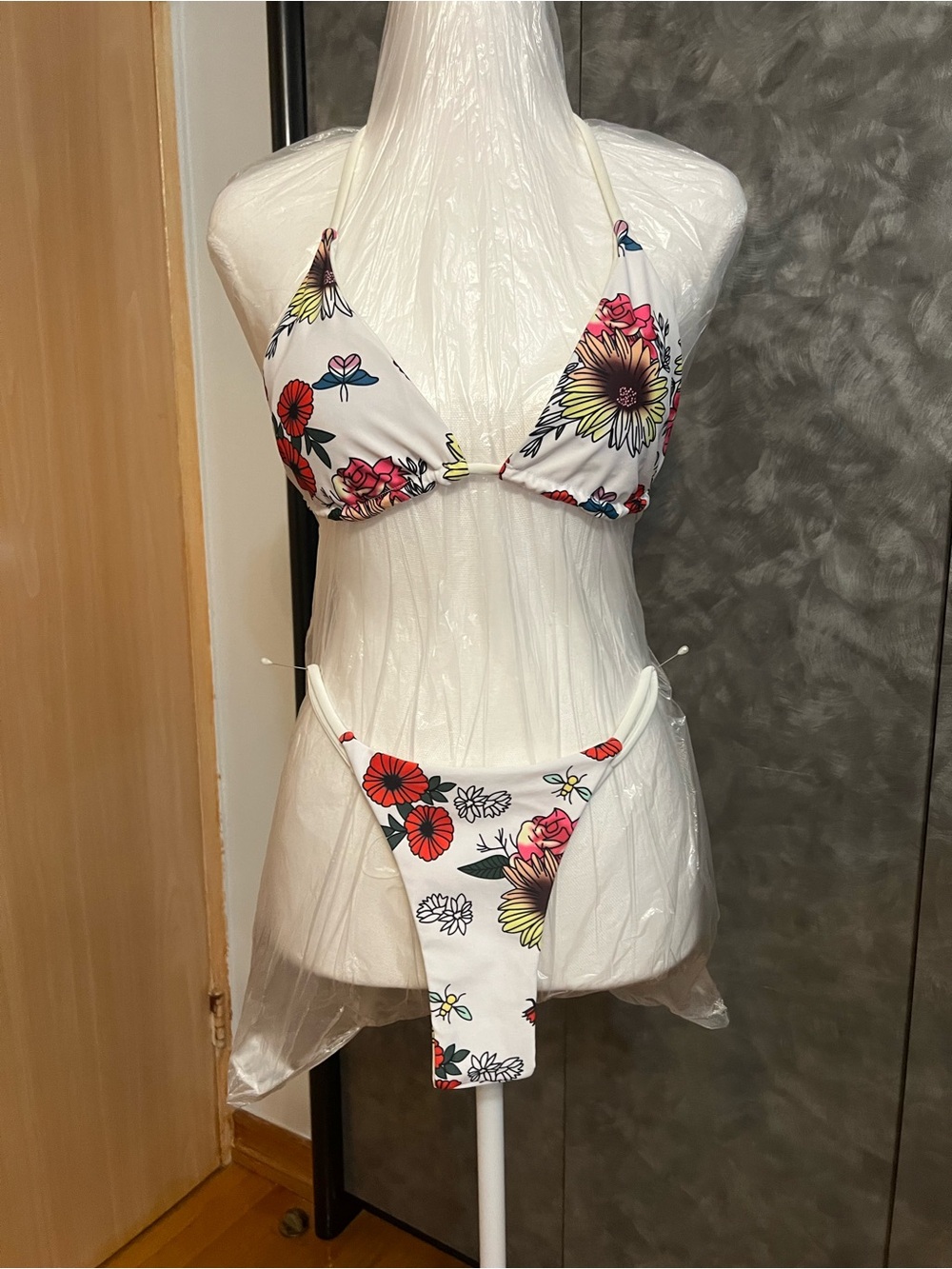 Floral White Triangle Bikini Set - Women Swim